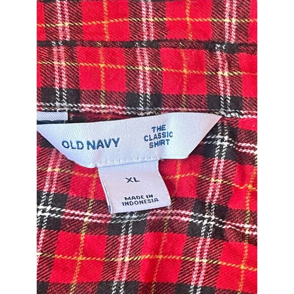 Old Navy Red & Black Plaid Classic Flannel Shirt XL womens Long Sleeve Button-Up - Picture 3 of 8